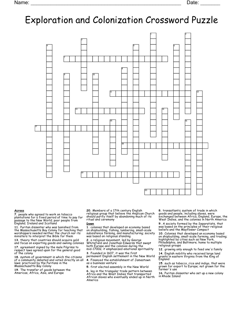 Exploration and Colonization Crossword Puzzle