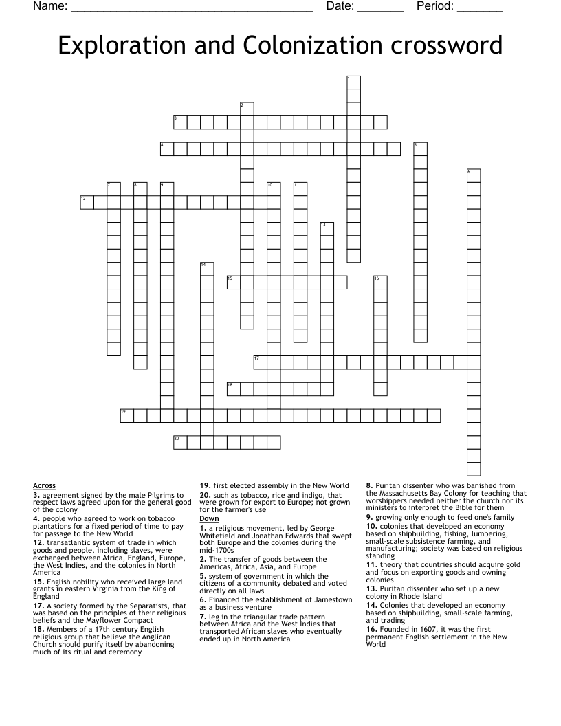 Exploration and Colonization crossword