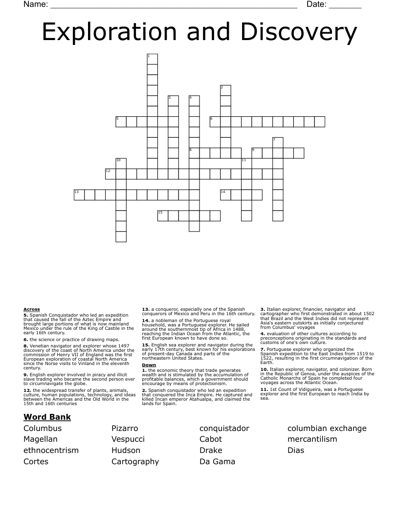 Exploration and Discovery Crossword