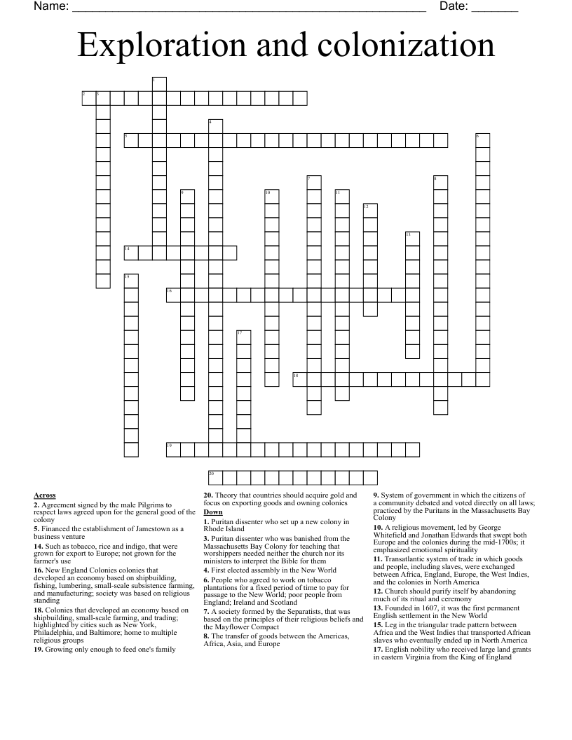 Exploration and colonization Crossword