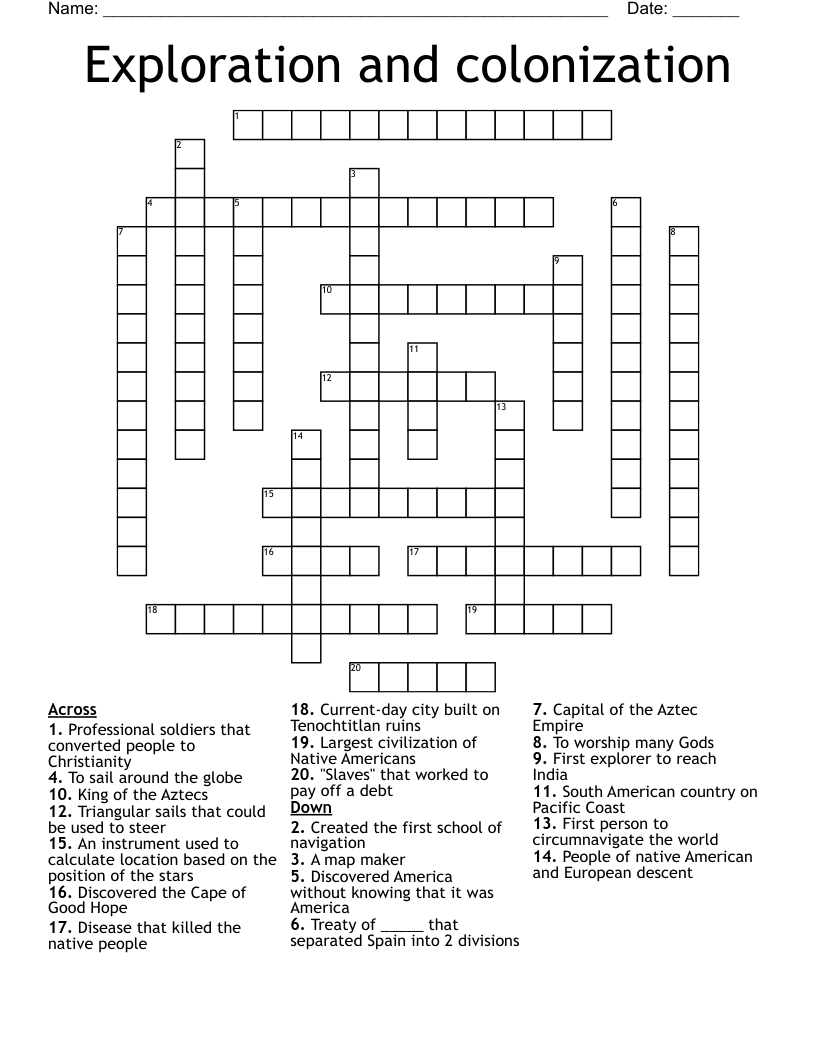 Exploration and colonization Crossword