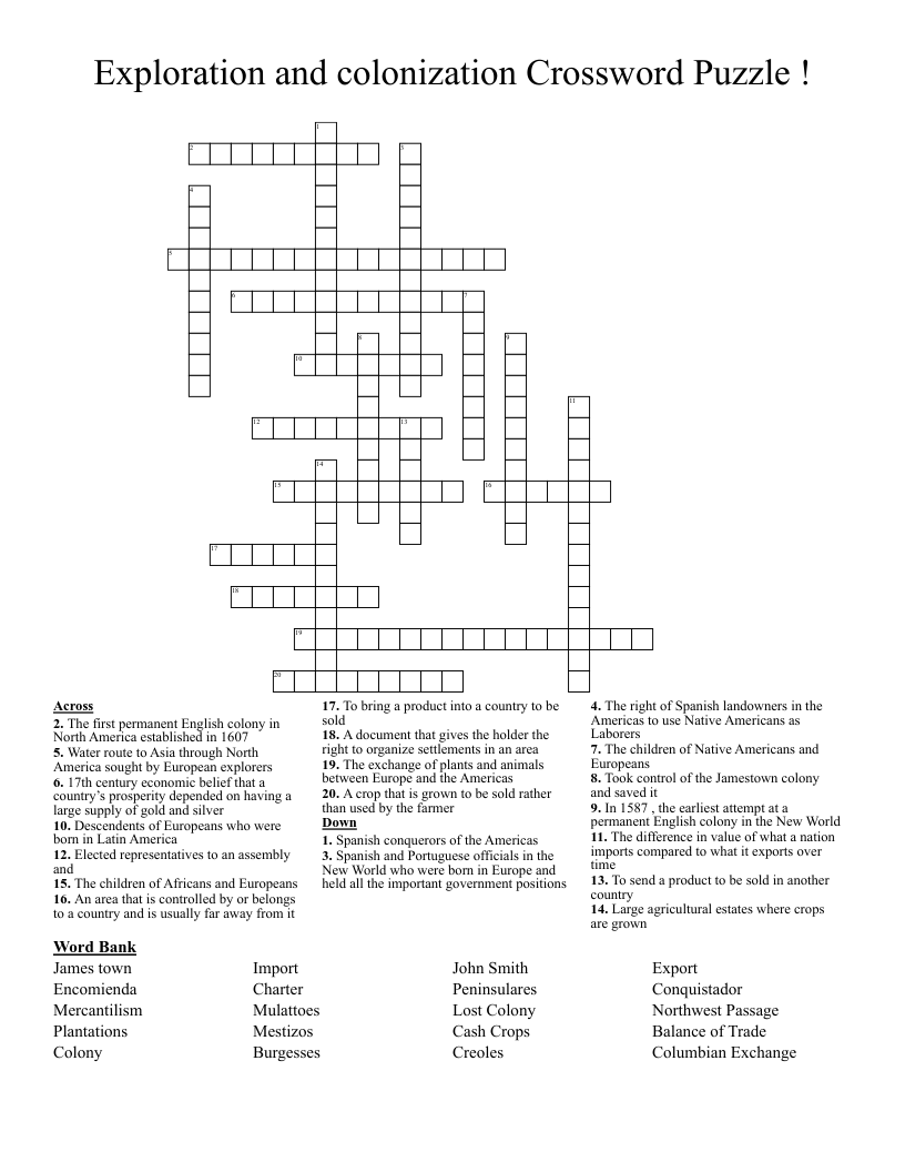 Exploration and colonization Crossword Puzzle !
