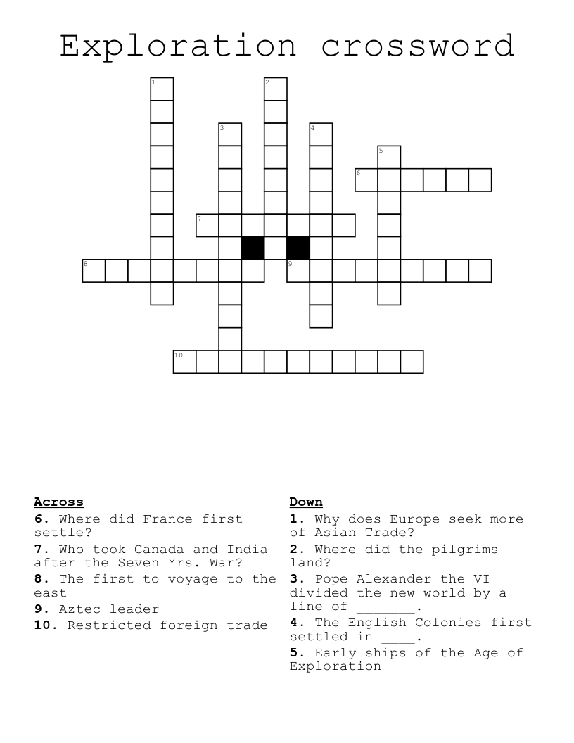 Exploration crossword