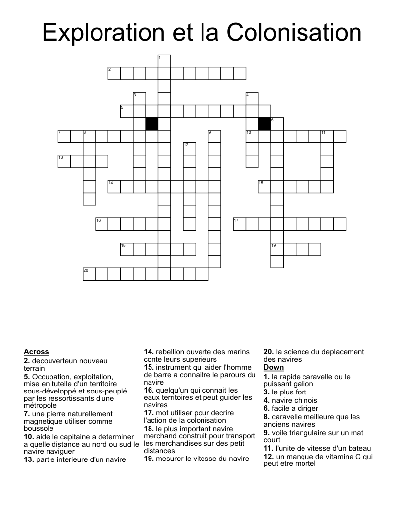 Exploration et la Colonisation Crossword