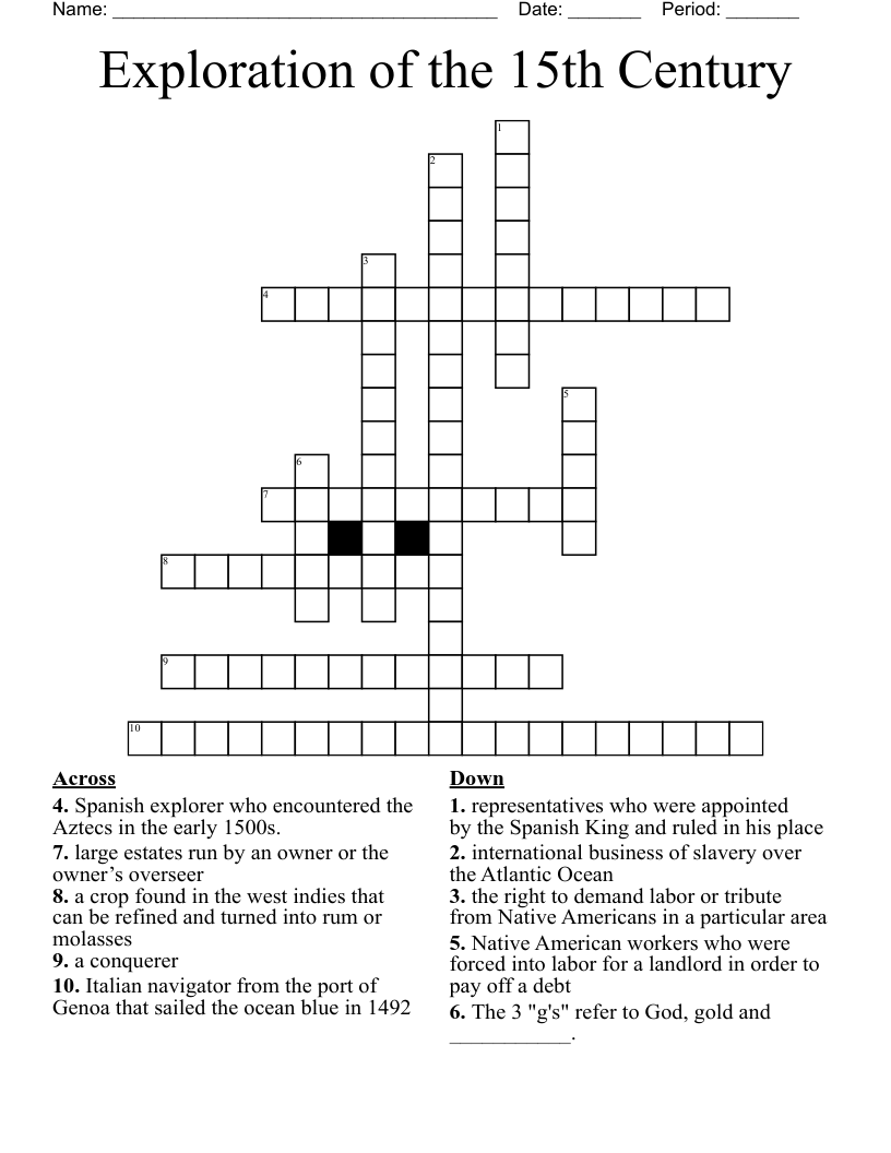 Exploration of the 15th Century  Crossword