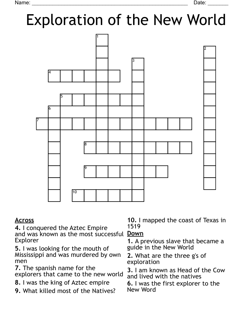 Exploration of the New World Crossword