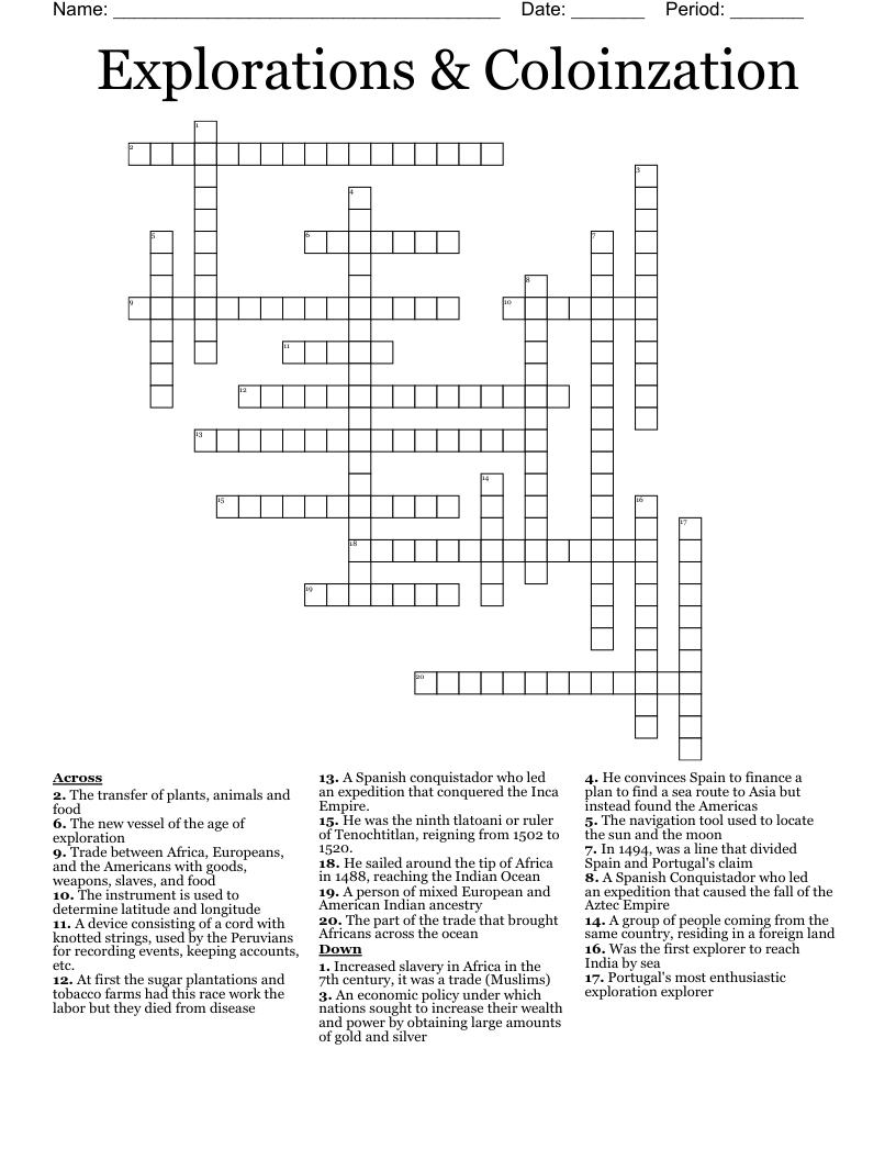 Explorations & Coloinzation Crossword