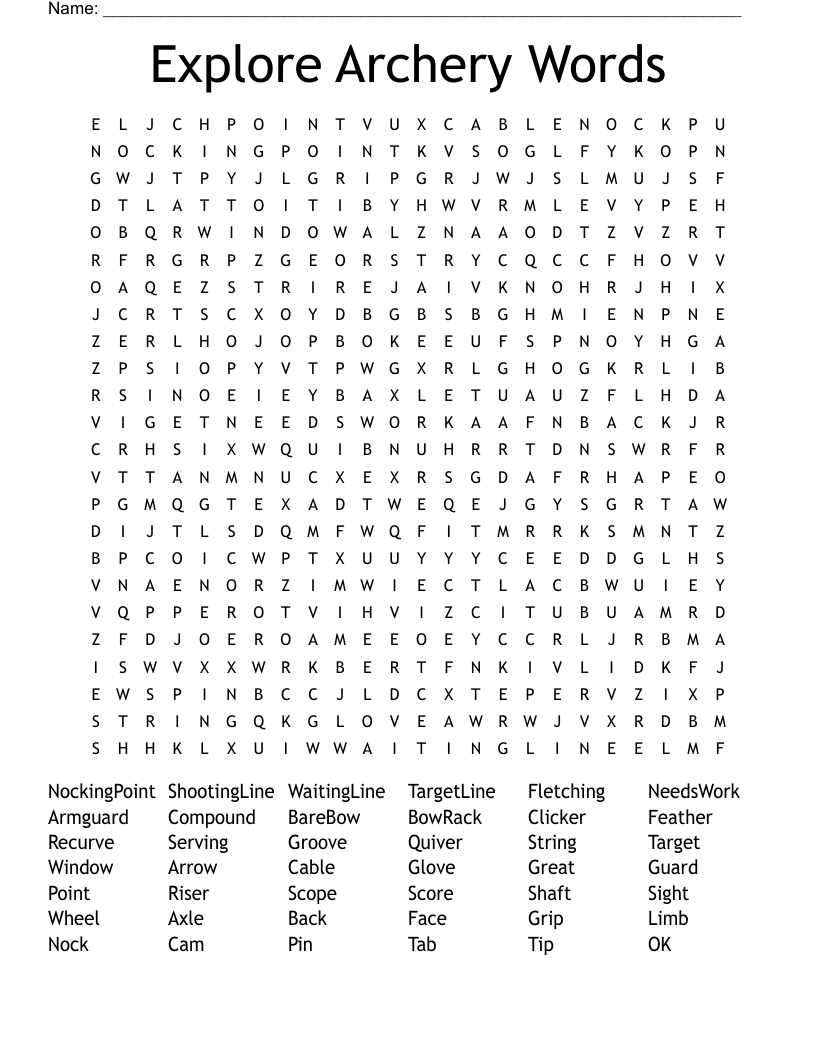 Explore Archery Words  Word Search