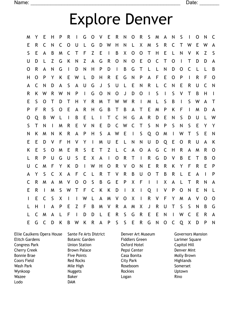 Explore Denver Word Search