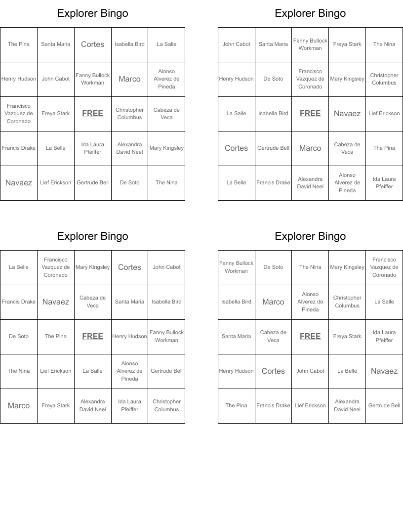 Explorer Bingo