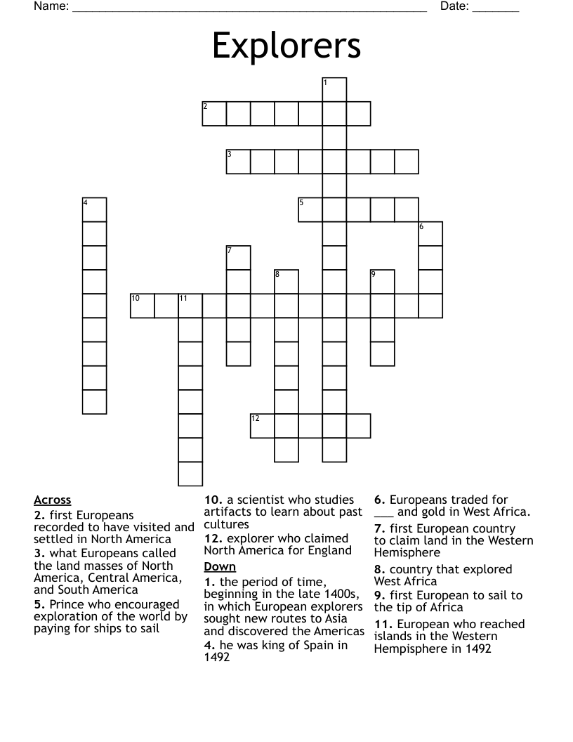 Explorers Crossword