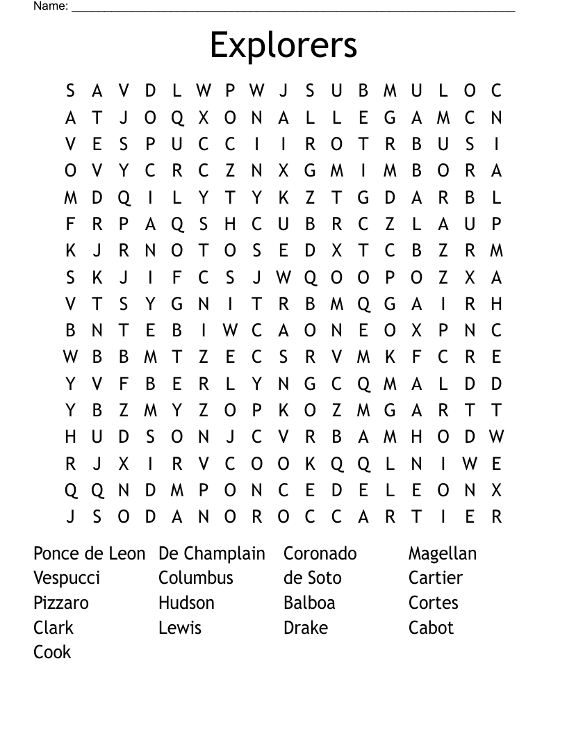 Explorers Word Search