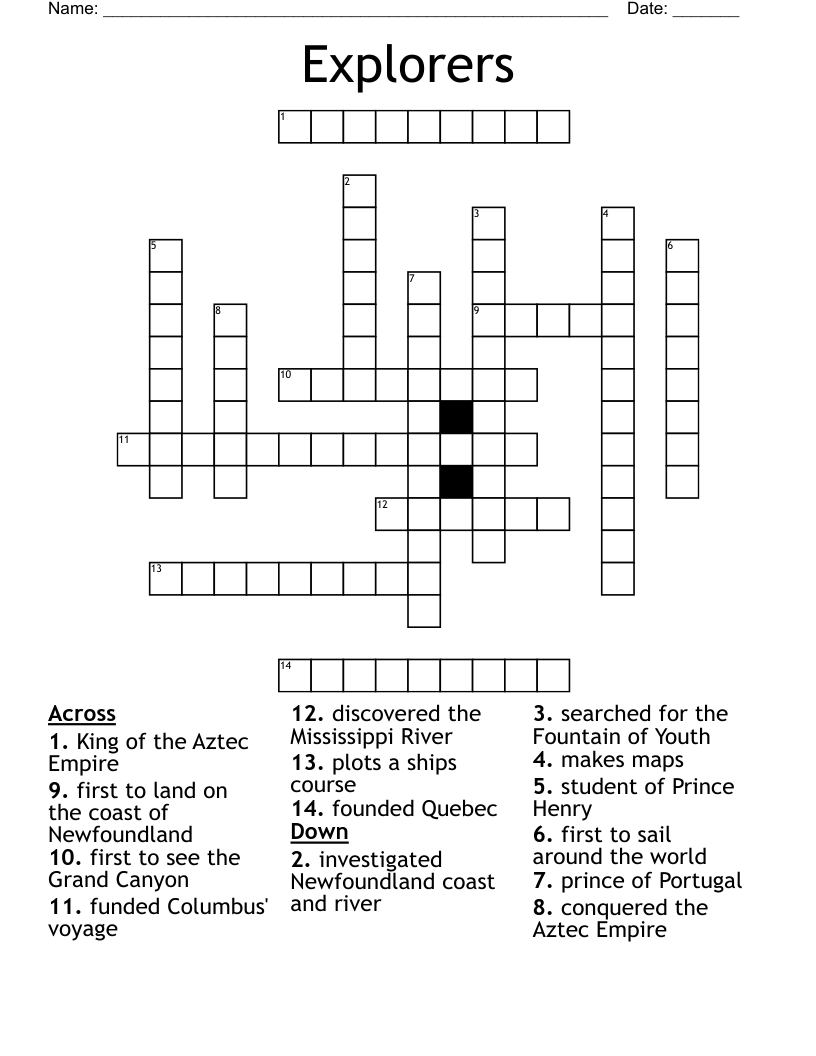 Explorers Crossword