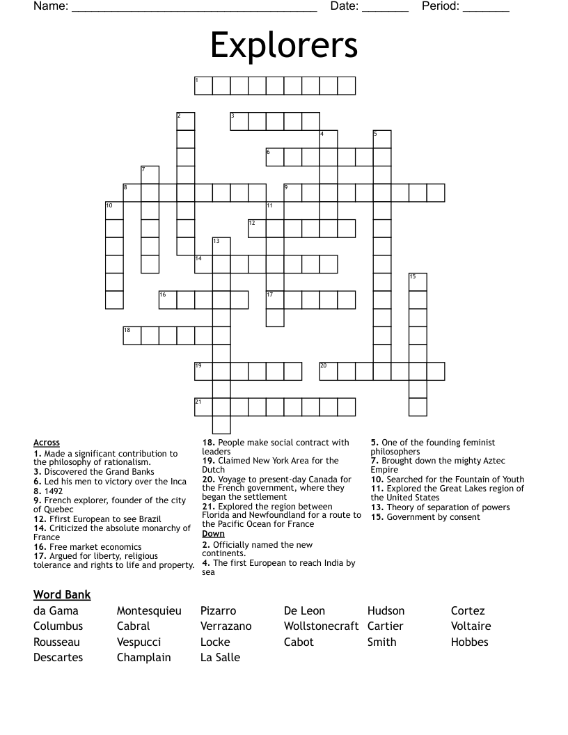 Explorers Crossword