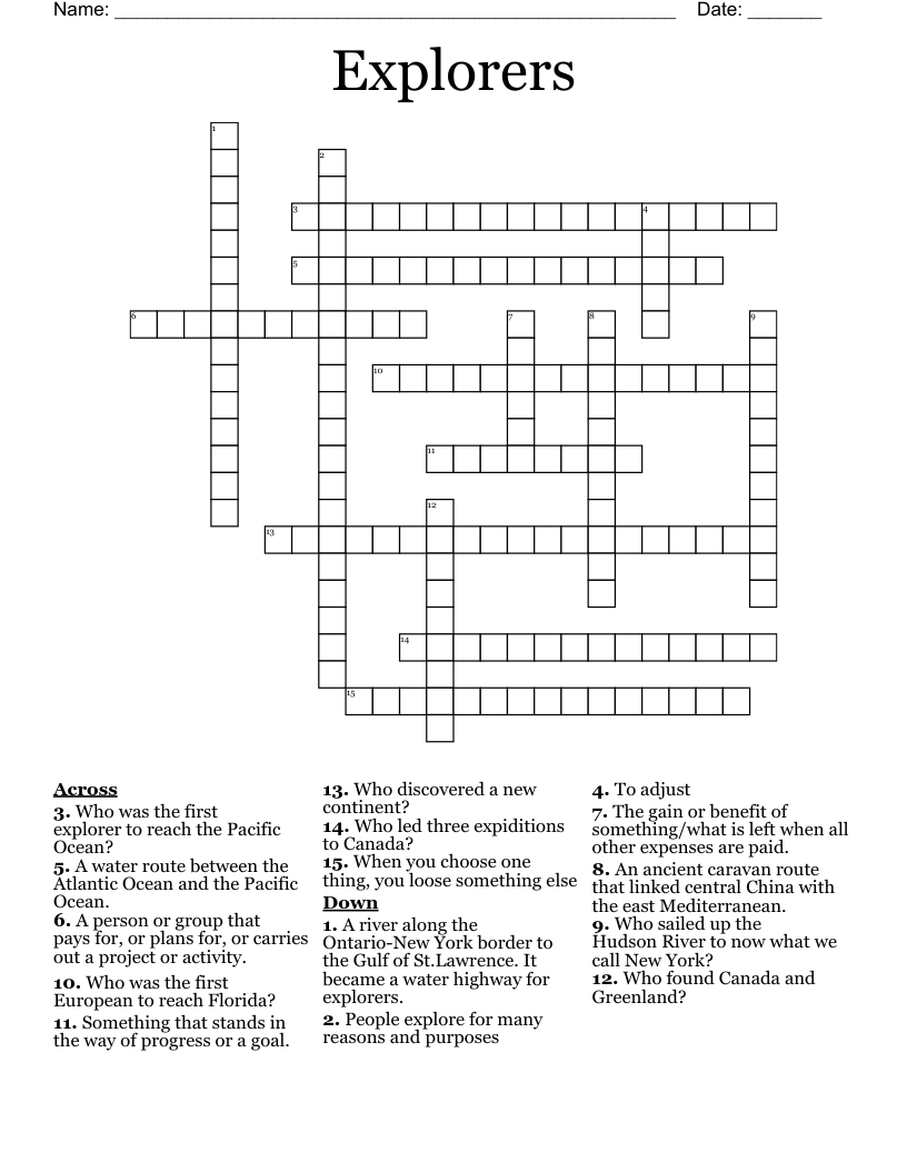 Explorers Crossword