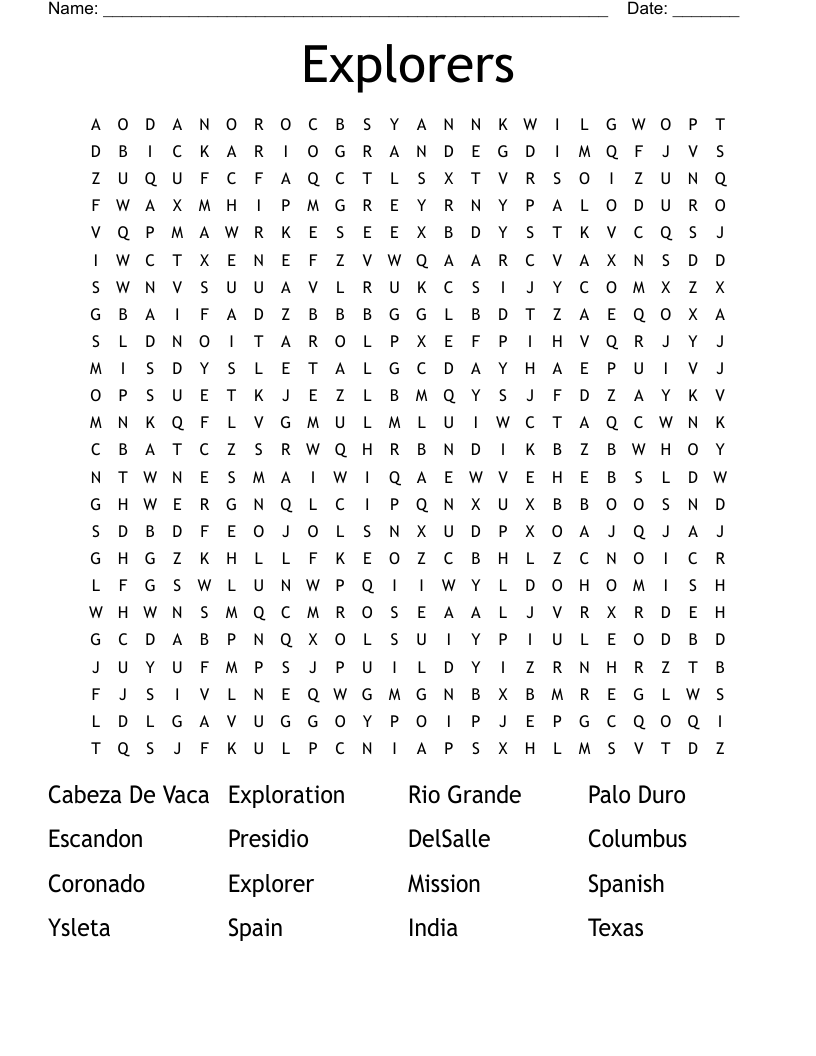 Explorers Word Search
