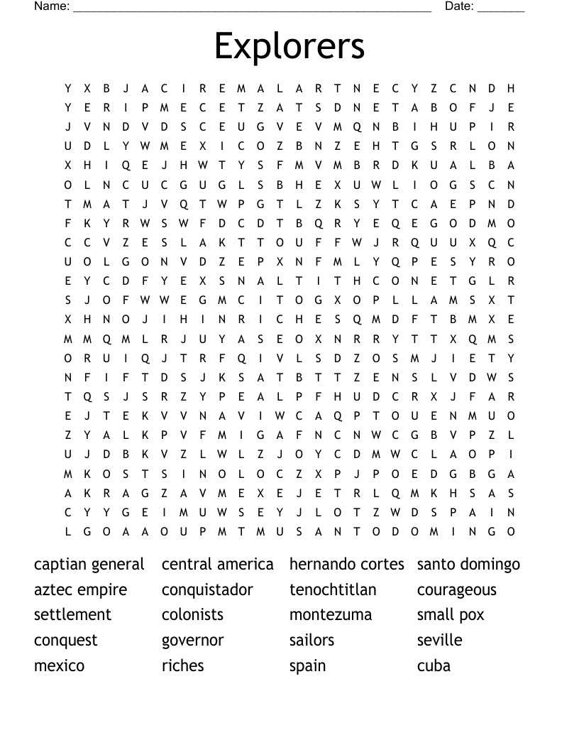 Explorers Word Search