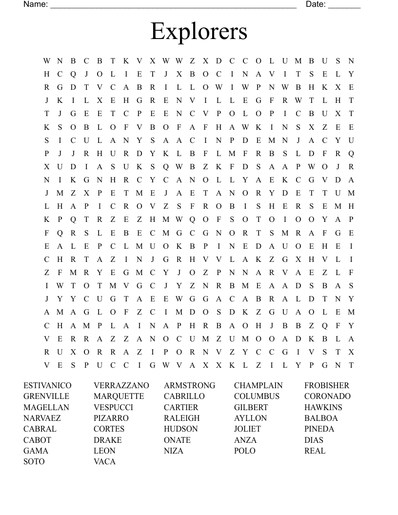 Explorers Word Search