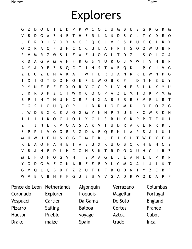 Explorers Word Search