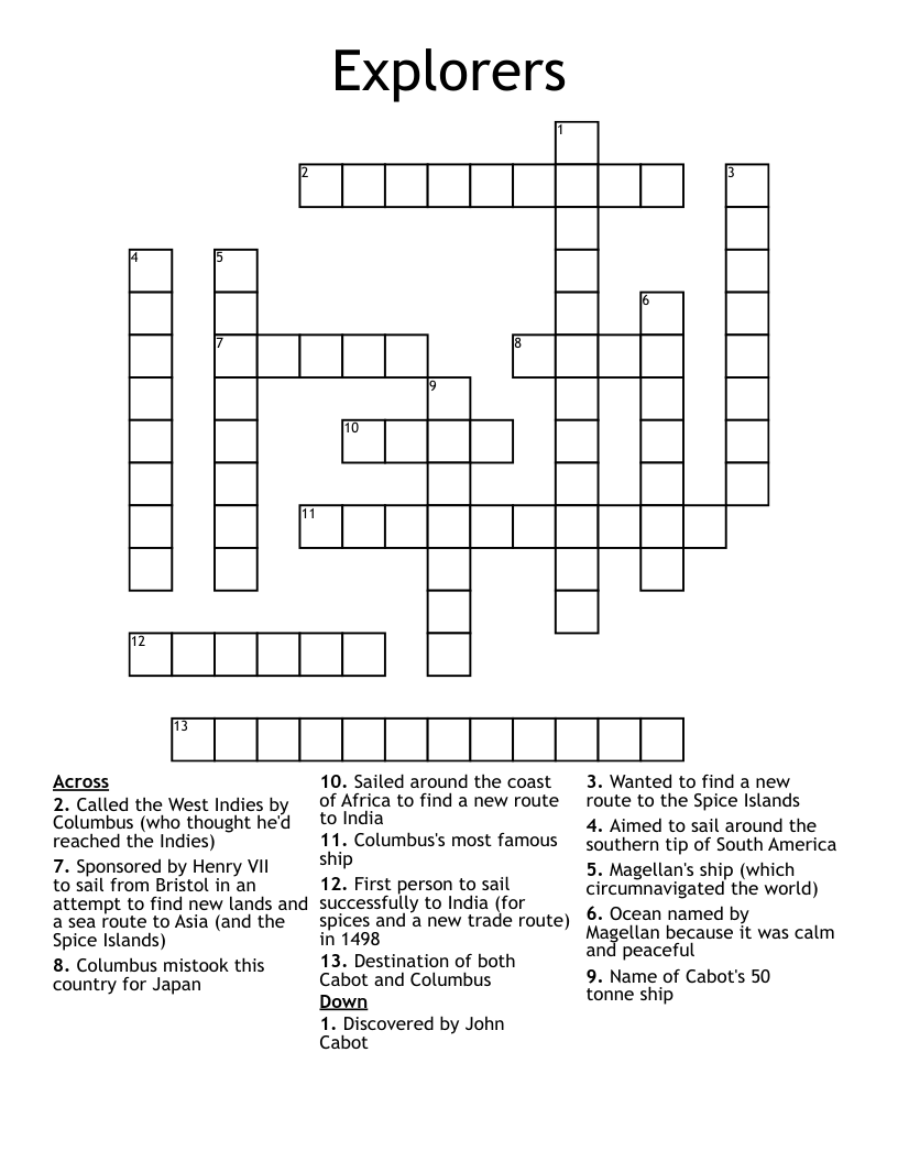 Explorers Crossword