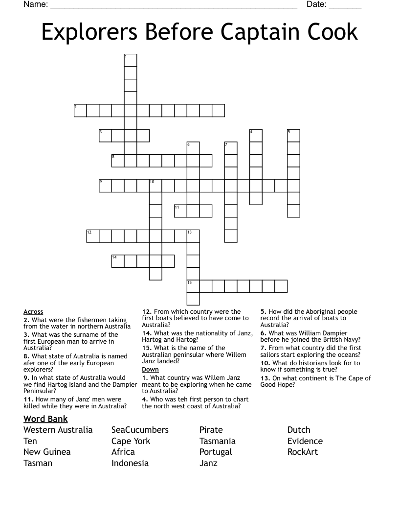 Explorers Before Captain Cook Crossword