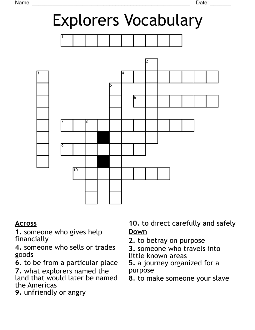 Explorers Vocabulary Crossword