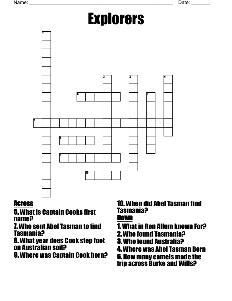Explorers  Crossword