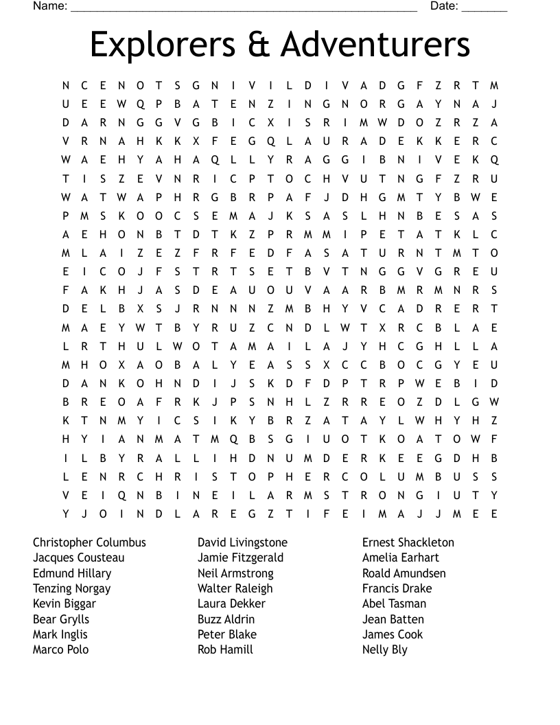 Explorers & Adventurers Word Search