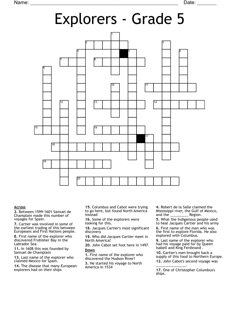 Explorers - Grade 5 Crossword