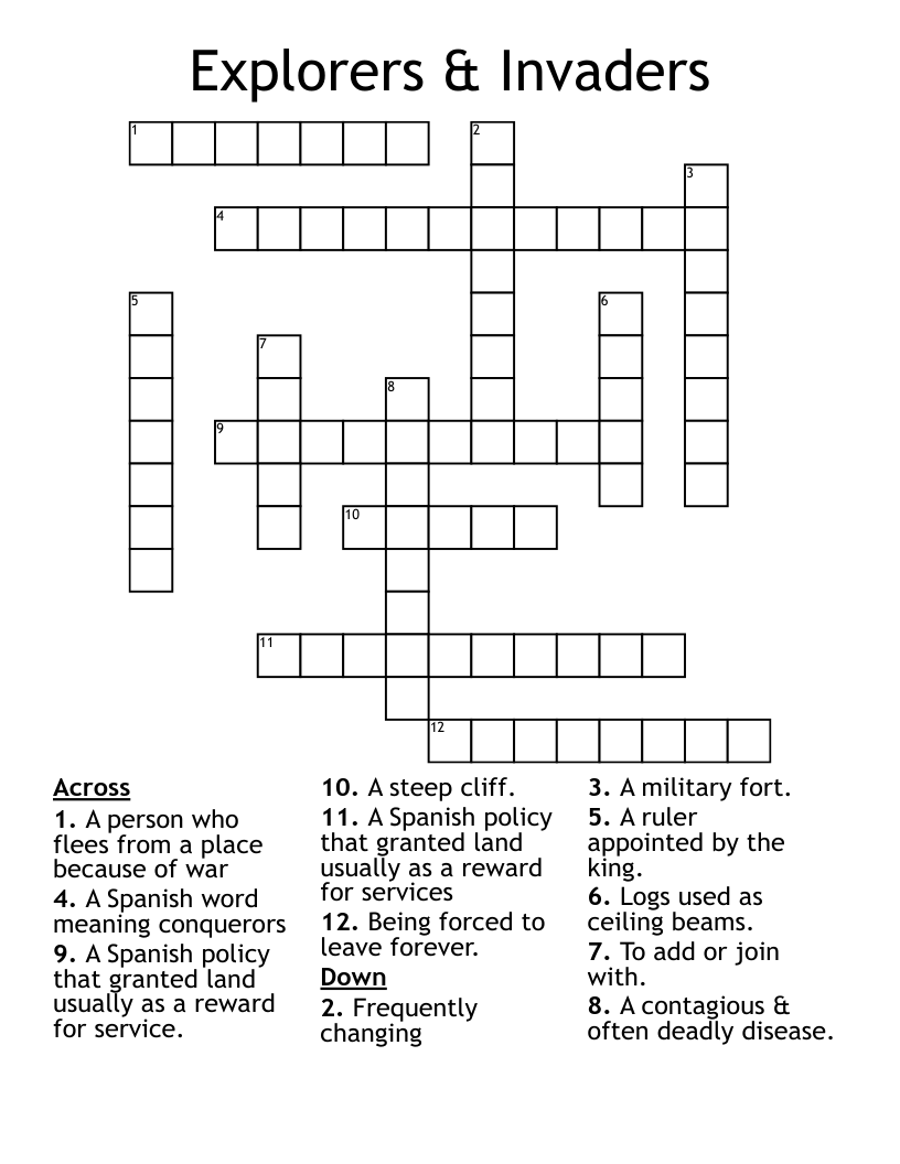 Explorers & Invaders Crossword