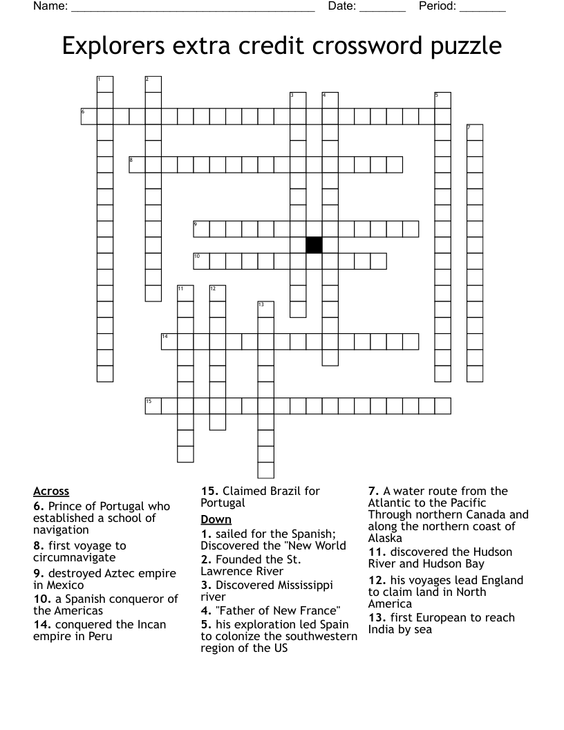 Explorers extra credit crossword puzzle 