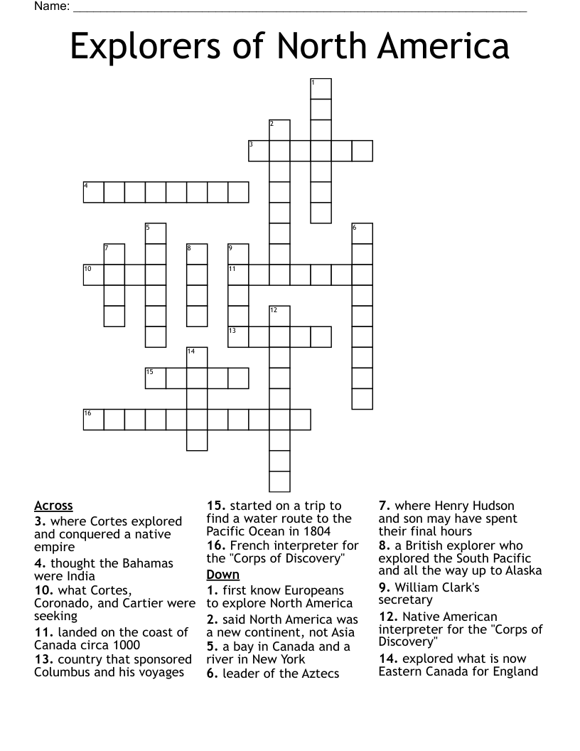 Explorers of North America Crossword