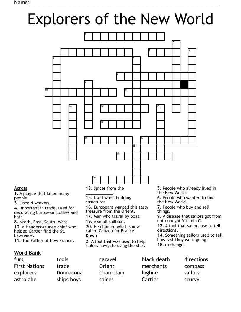 Explorers of the New World Crossword