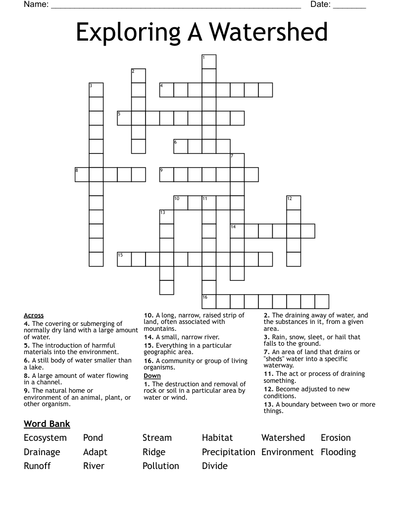 Exploring A Watershed Crossword