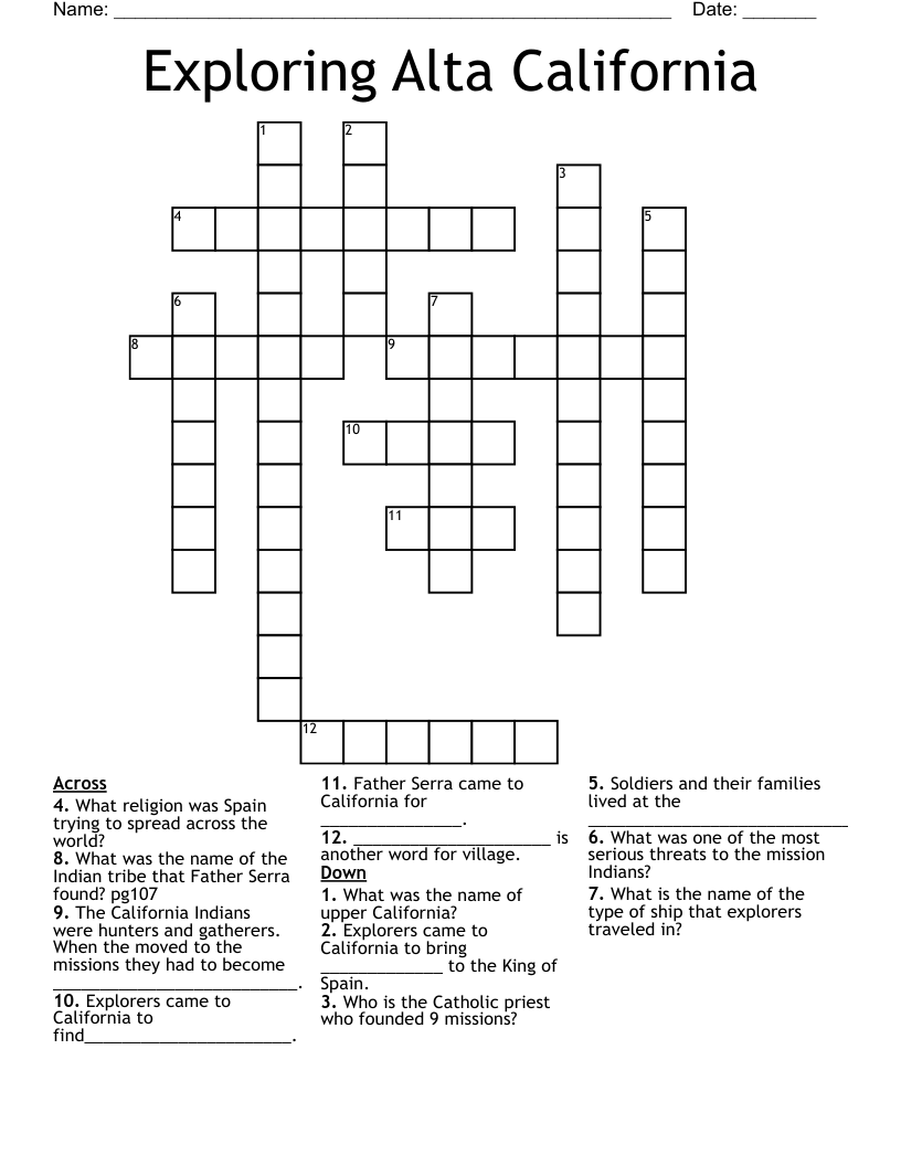 Exploring Alta California Crossword