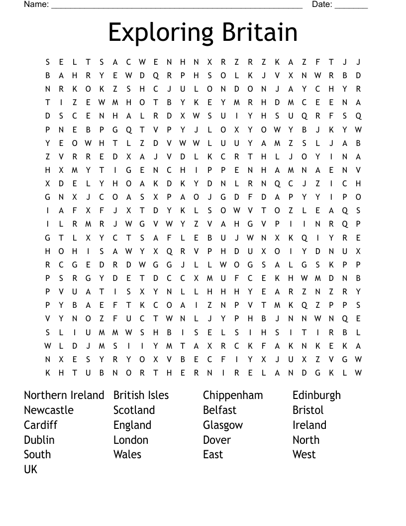 Exploring Britain  Word Search