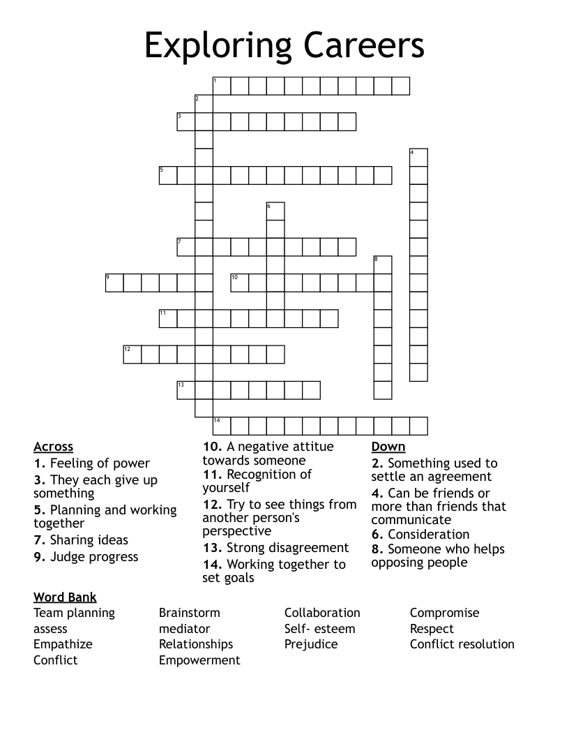 Exploring Careers Crossword