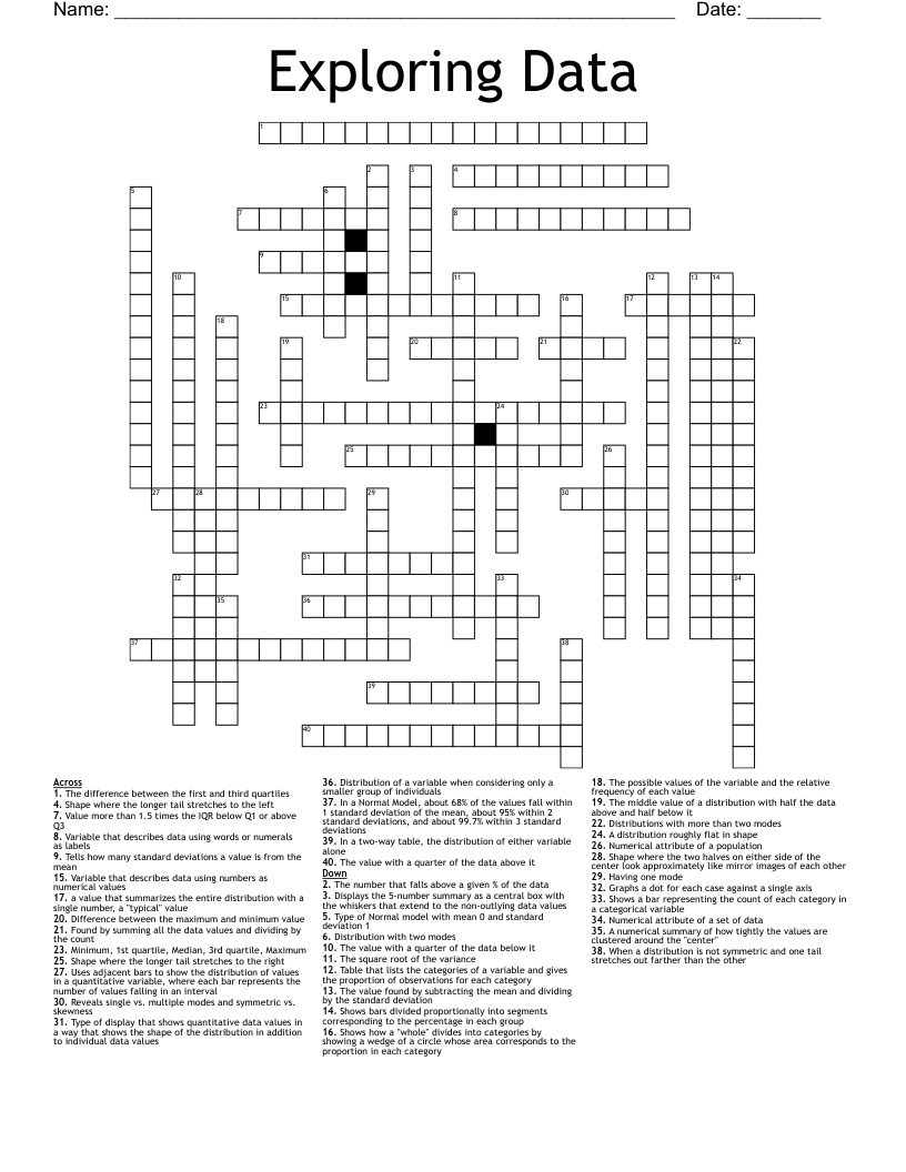 Exploring Data Crossword