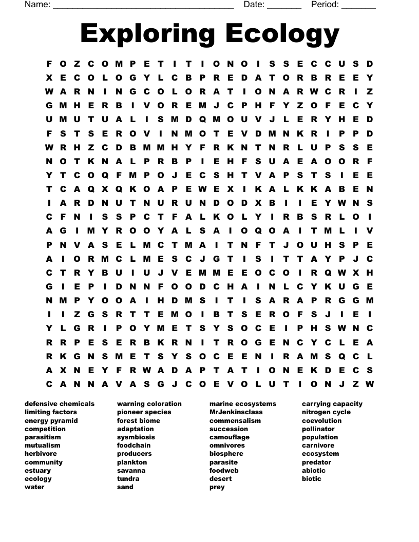 Exploring Ecology Word Search