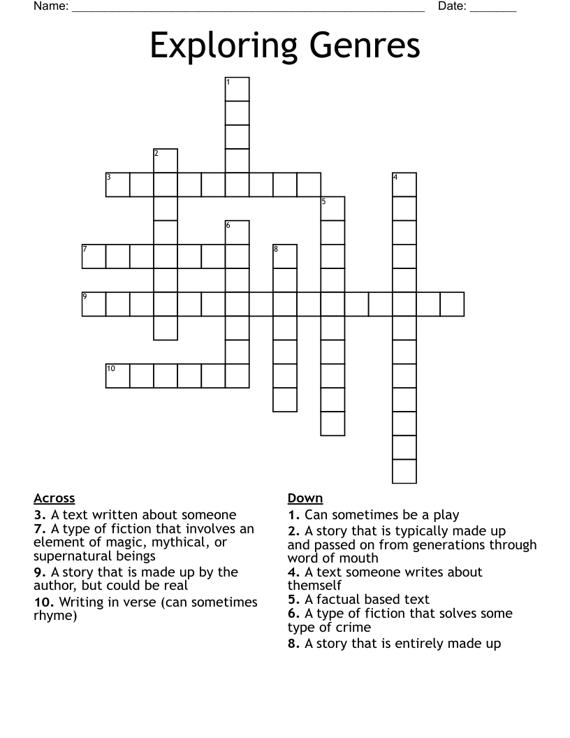 Exploring Genres Crossword