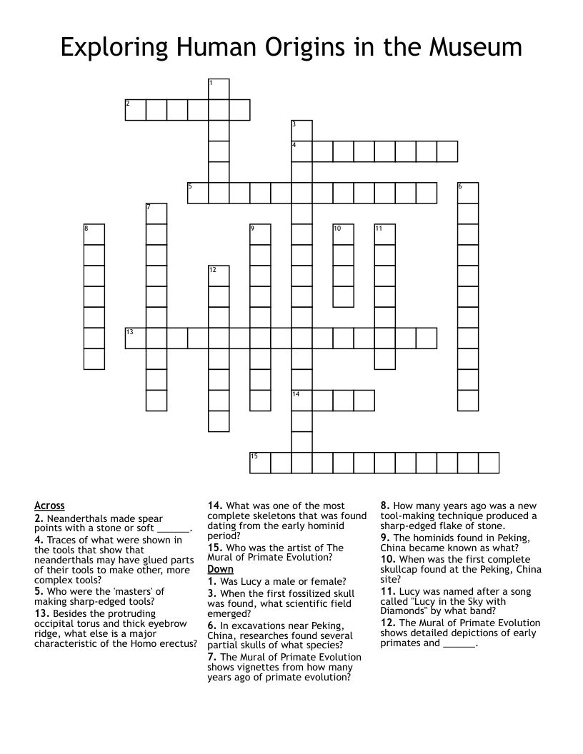 Exploring Human Origins in the Museum Crossword
