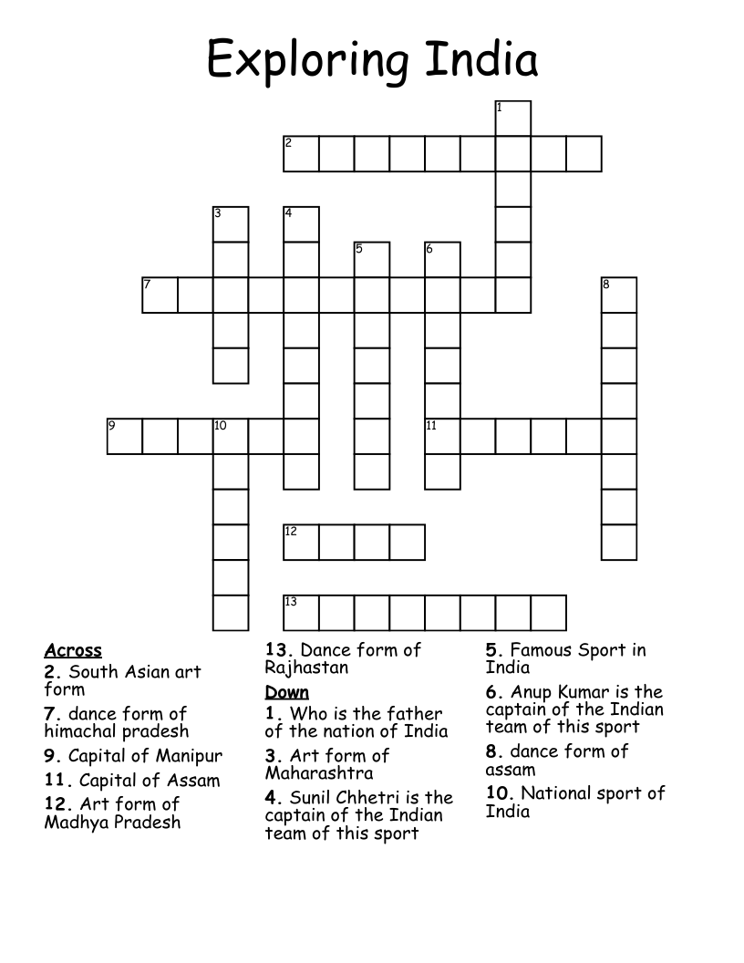 Exploring India Crossword