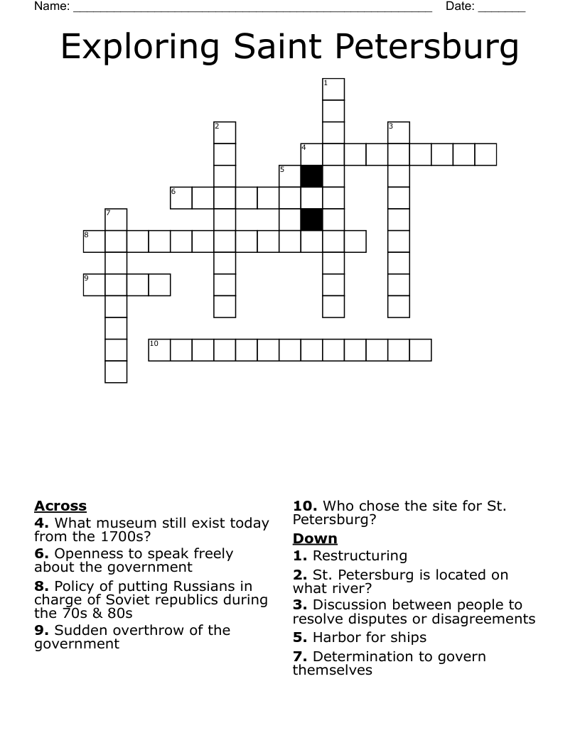 Exploring Saint Petersburg Crossword