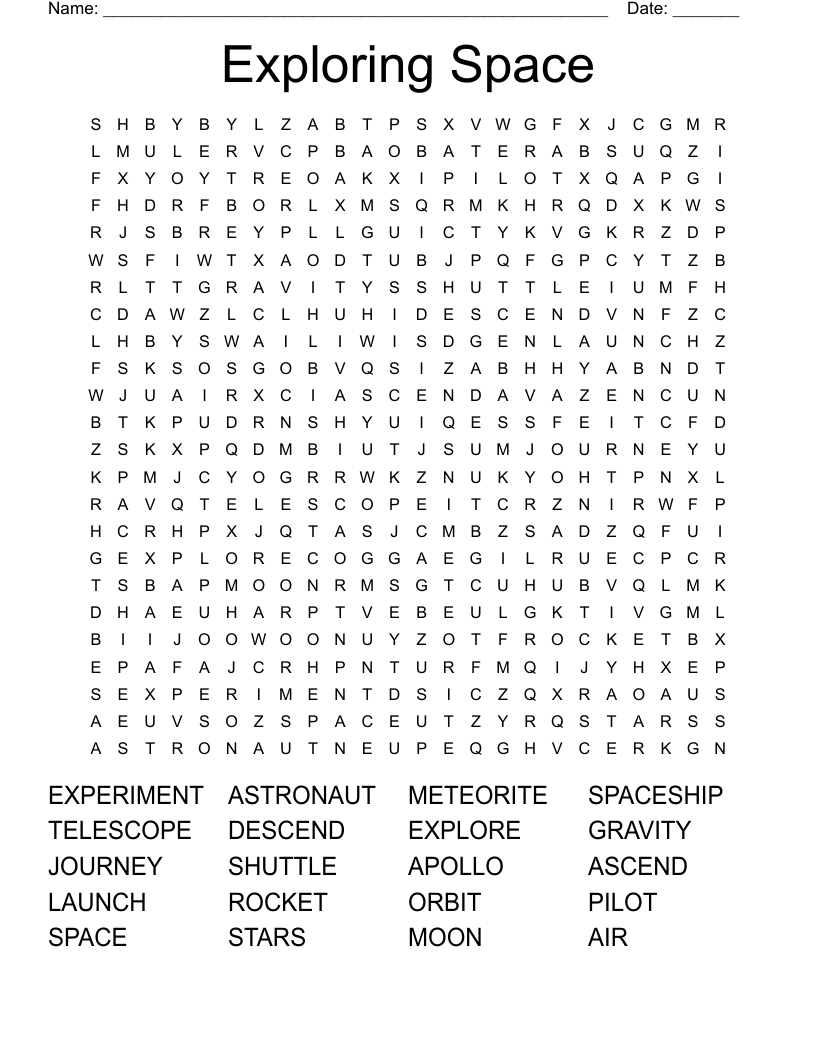 Exploring Space Word Search