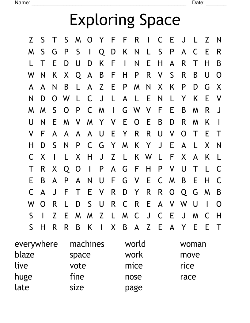 Exploring Space Word Search