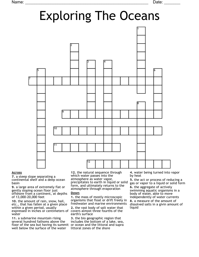 Exploring The Oceans Crossword