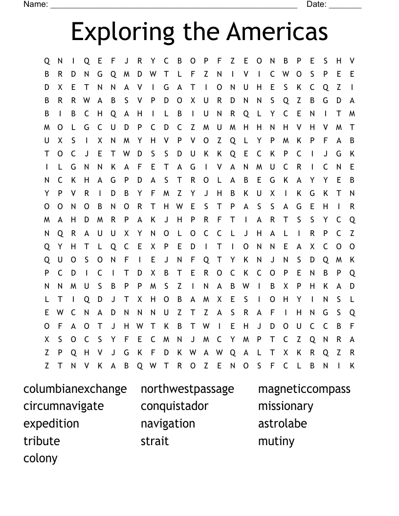 Exploring the Americas Word Search
