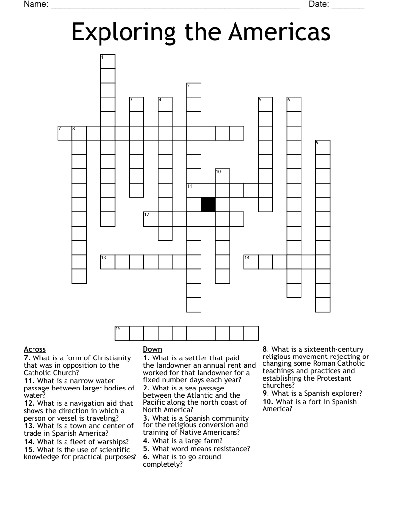 Exploring the  Americas  Crossword