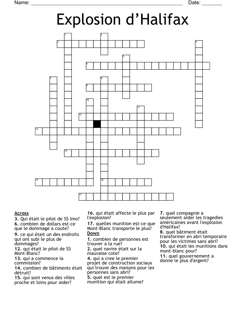 Explosion d’Halifax  Crossword