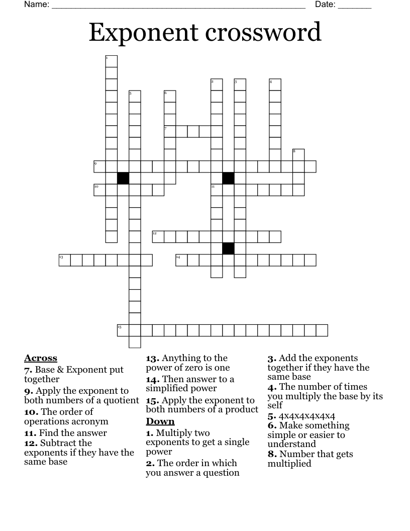 Exponent crossword